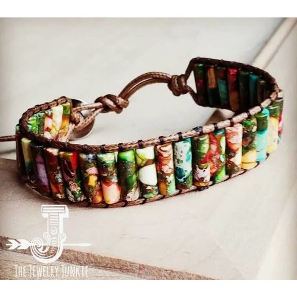Multicolor Woven Regalite Stacked Stone Bracelet - Picture 2 of 3